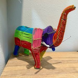 Multi Colored Wire Elephant Sculpture Statue Decor